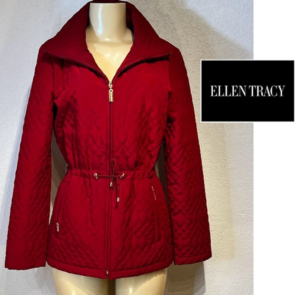 ELLEN TRACY DEEP RED QULTED JACKET - SIZE SMALL